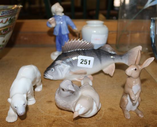 A group of Royal Copenhagen and Bing & Grondahl figures and a vase